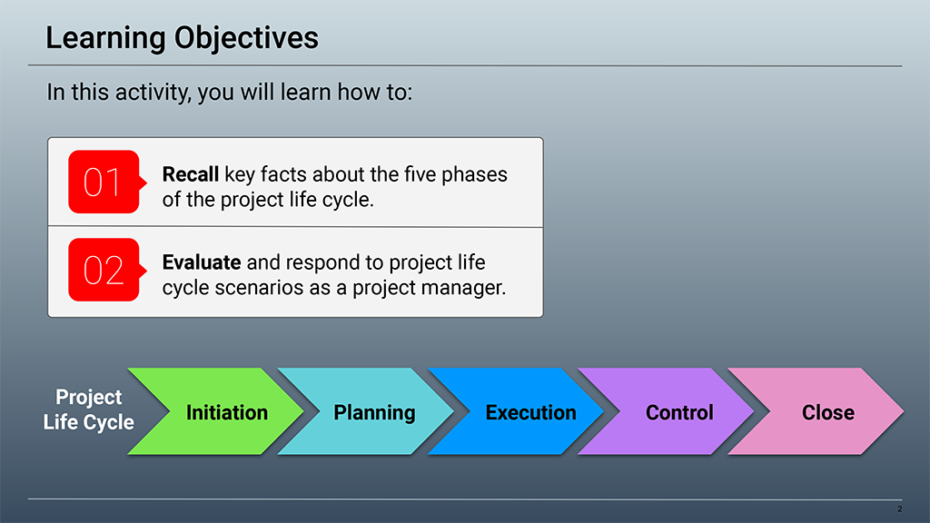 Project Life Cycle Game Learning Objectives
