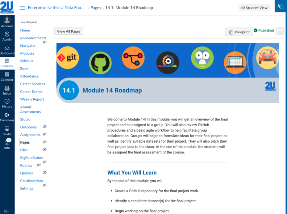 2U Canvas Netflix Module 14 Roadmap