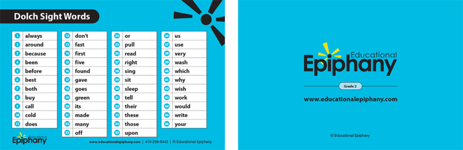 Educational Epiphany Dolch Sight Word Snapshot Card Grade 2