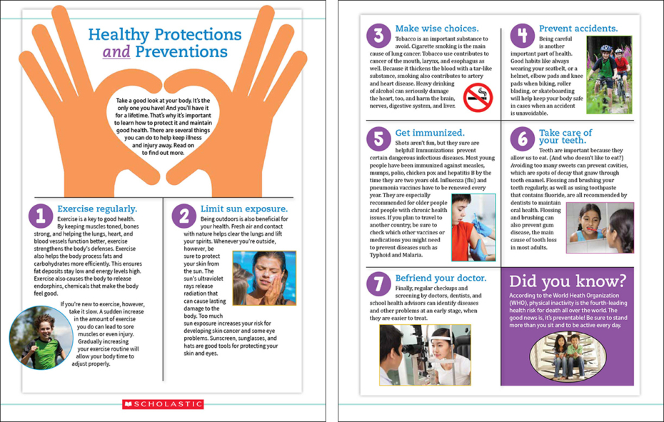 Guided Reading Text Card: Healthy Protections and Preventions