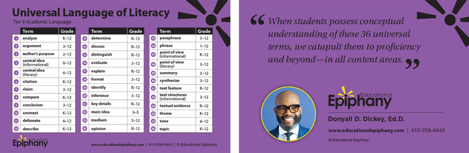 Educational Epiphany Universal Language of Literacy Snapshot Card